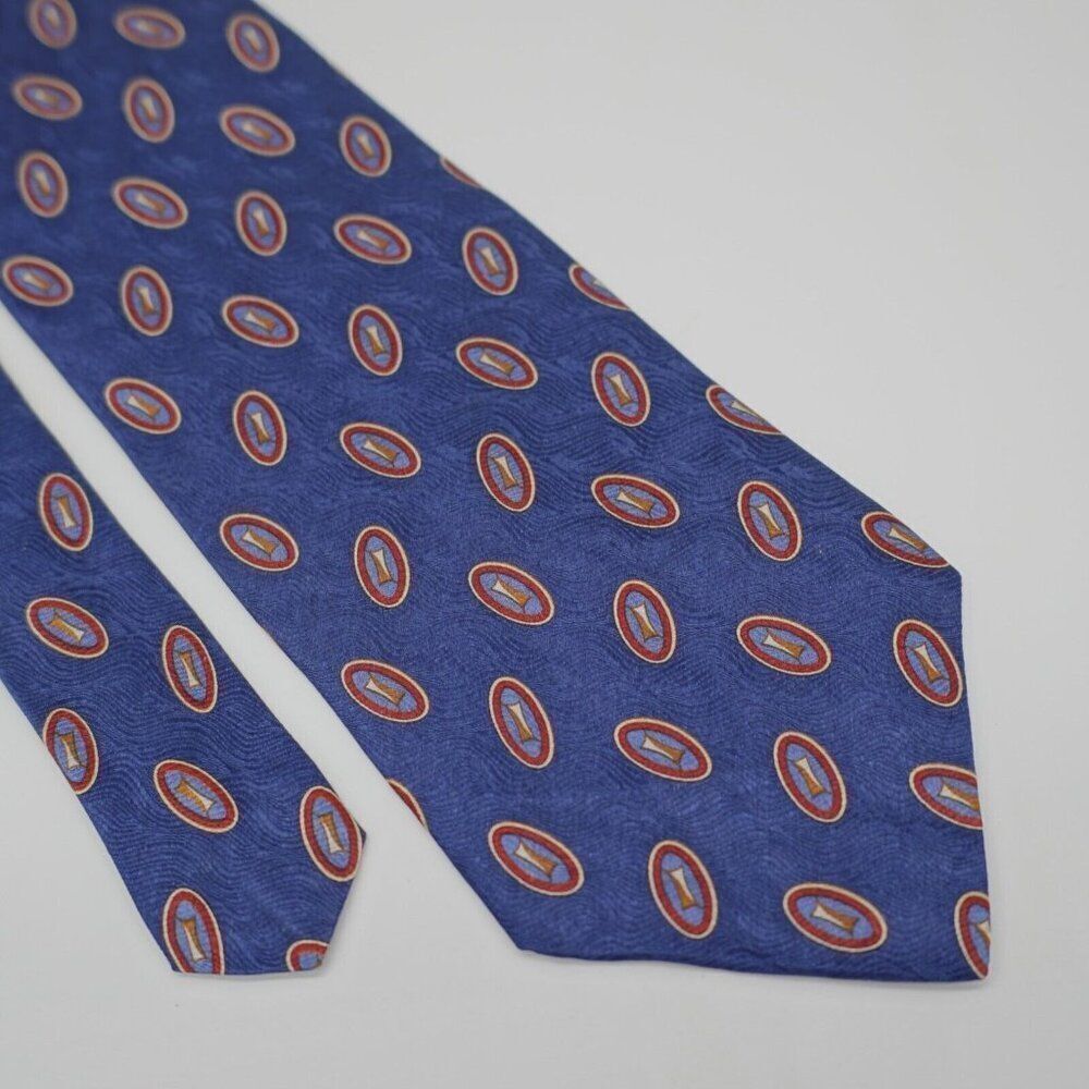 Lord & Taylor Blue Abstract Geometric Jacquard Print Short Wide Silk Tie